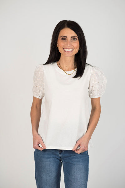 Lucie Eyelet Sleeve Blouse in Ivory
