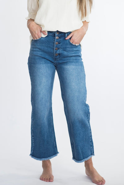 Rhea High Rise Cropped Jeans in Mid Denim