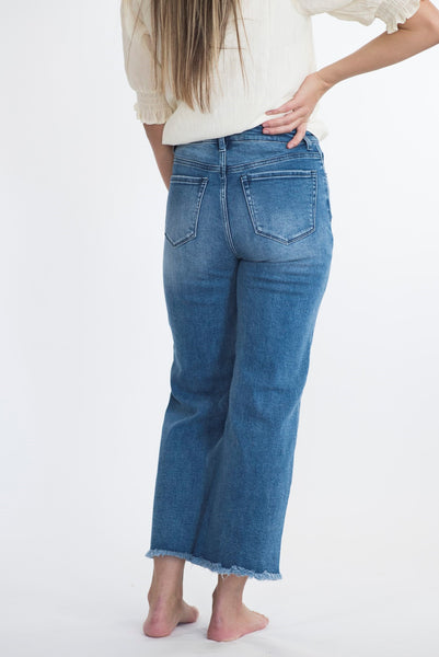 Rhea High Rise Cropped Jeans in Mid Denim
