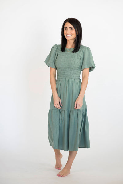 Kaiser Puff Sleeve Dress in Jade