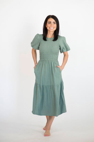 Kaiser Puff Sleeve Dress in Jade