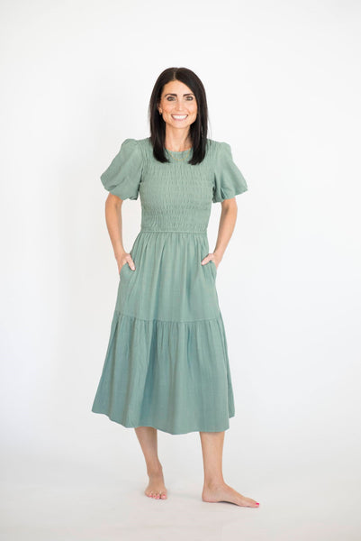 Kaiser Puff Sleeve Dress in Jade