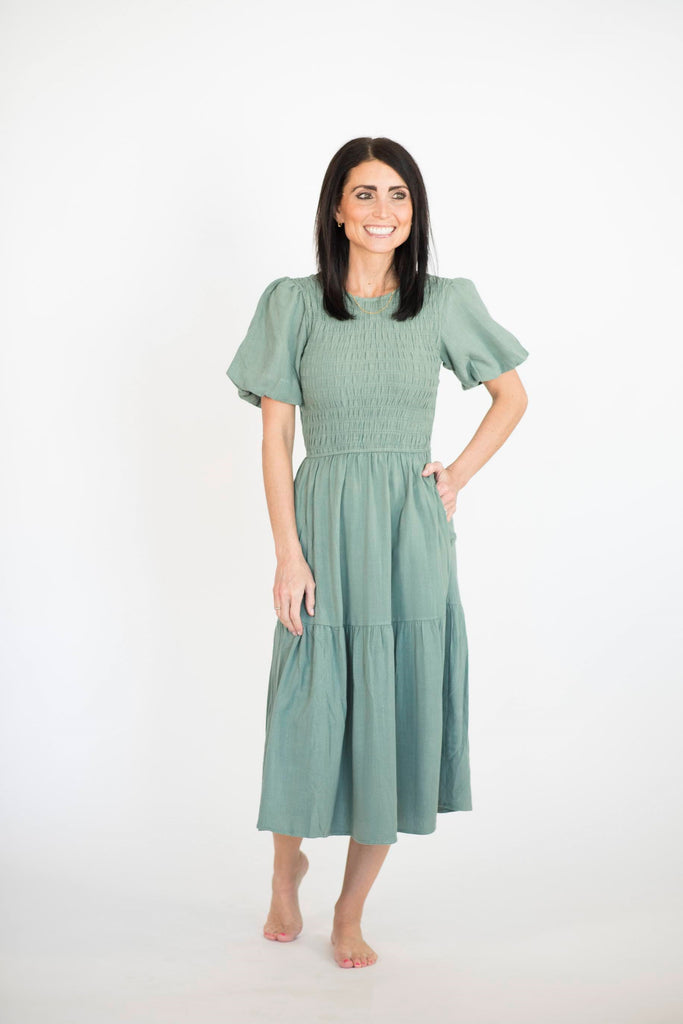 Kaiser Puff Sleeve Dress in Jade