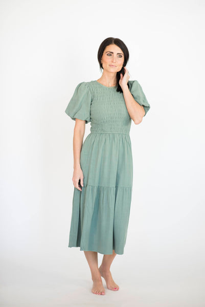 Kaiser Puff Sleeve Dress in Jade