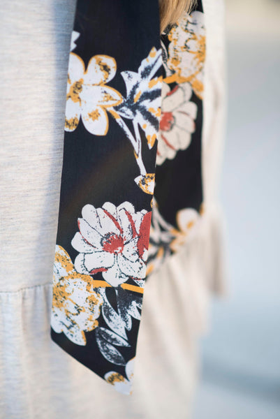 Black Floral Scarf