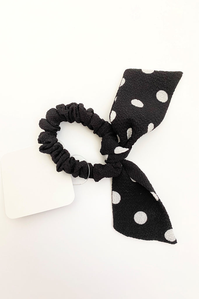Black Polka Dot Bow Scrunchie