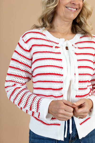 Ember Bow Cardigan Sweater in Red