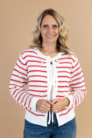 Ember Bow Cardigan Sweater in Red