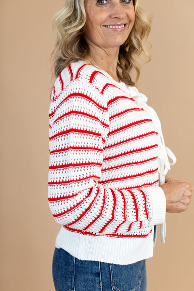 Ember Bow Cardigan Sweater in Red