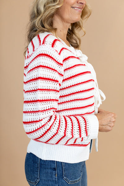 Ember Bow Cardigan Sweater in Red