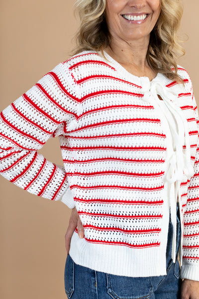 Ember Bow Cardigan Sweater in Red