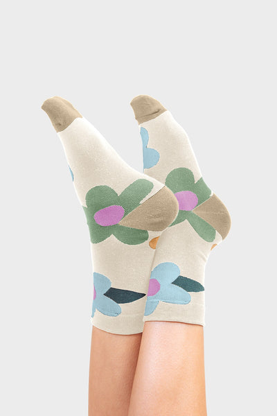 Women's Cream Flower Socks
