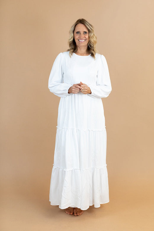 Clare Temple Dress — white LDS temple dress from Brooklyn Blush in Draper, Utah