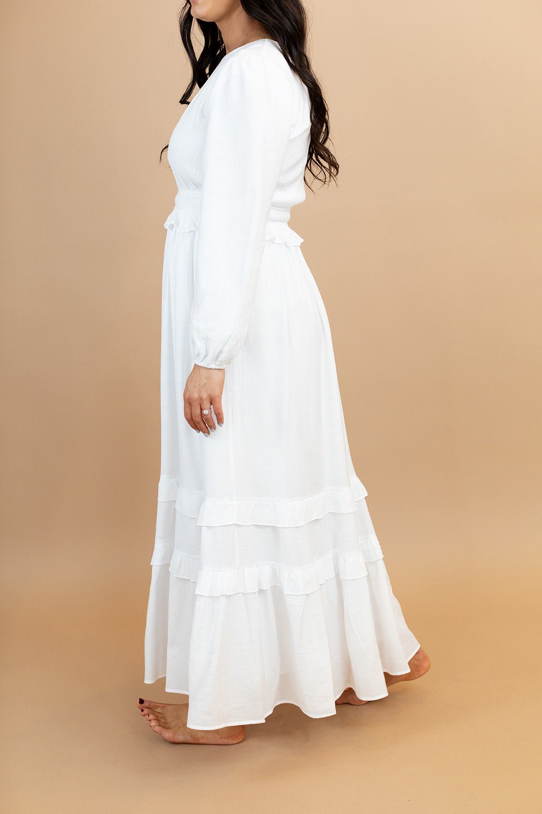 Amelia Tiered Temple Dress — white LDS temple dress, view 3