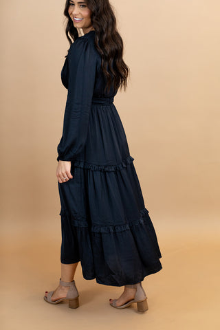 Angelica Satin Dress in Navy