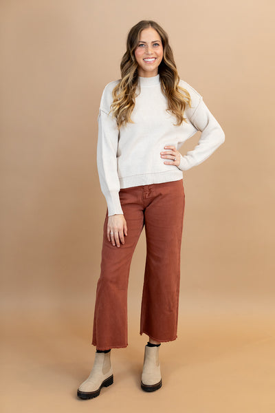 Avery Cropped Jeans In Terracotta