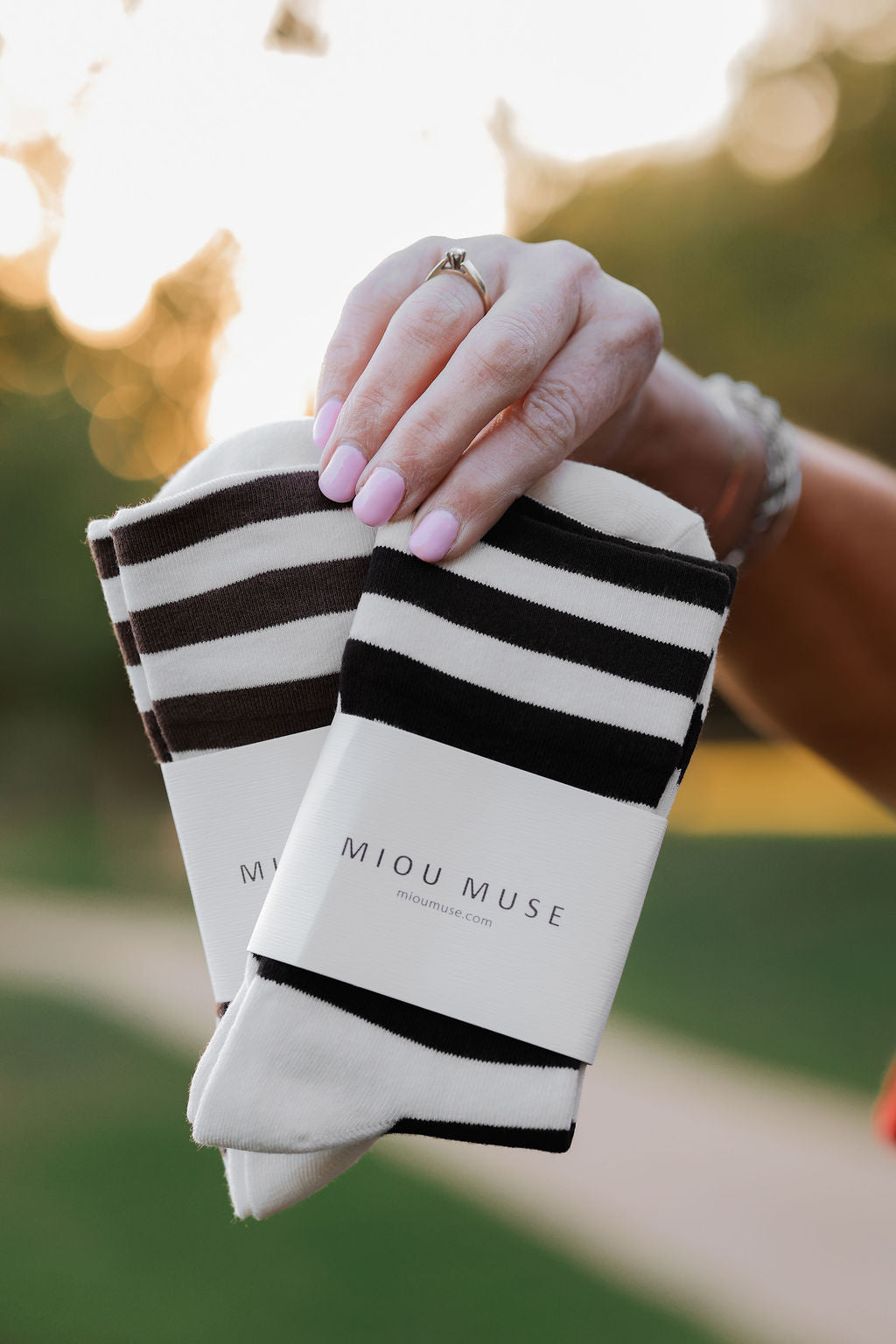 Cream/Brown Stripe Socks