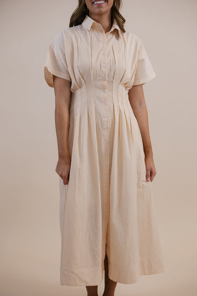 Wynnie Orange Striped Pleated Dress