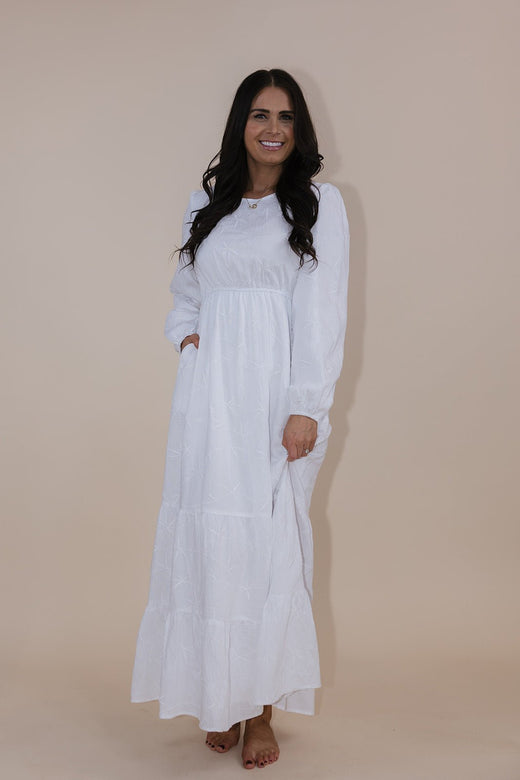 Agnes Tiered Temple Dress — white LDS temple dress from Brooklyn Blush in Draper, Utah