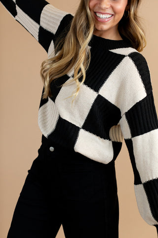 Aria Checked Sweater in Oatmeal/Black