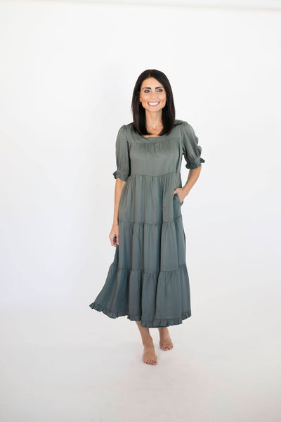 Aly Tiered Dress in Moss