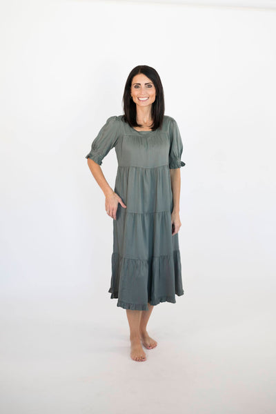 Aly Tiered Dress in Moss