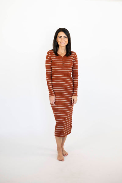 Emi Stripe Sweater Dress in Rust