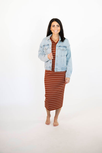 Emi Stripe Sweater Dress in Rust