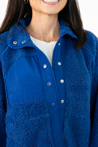 Eliza Sherpa Jacket in Royal Blue