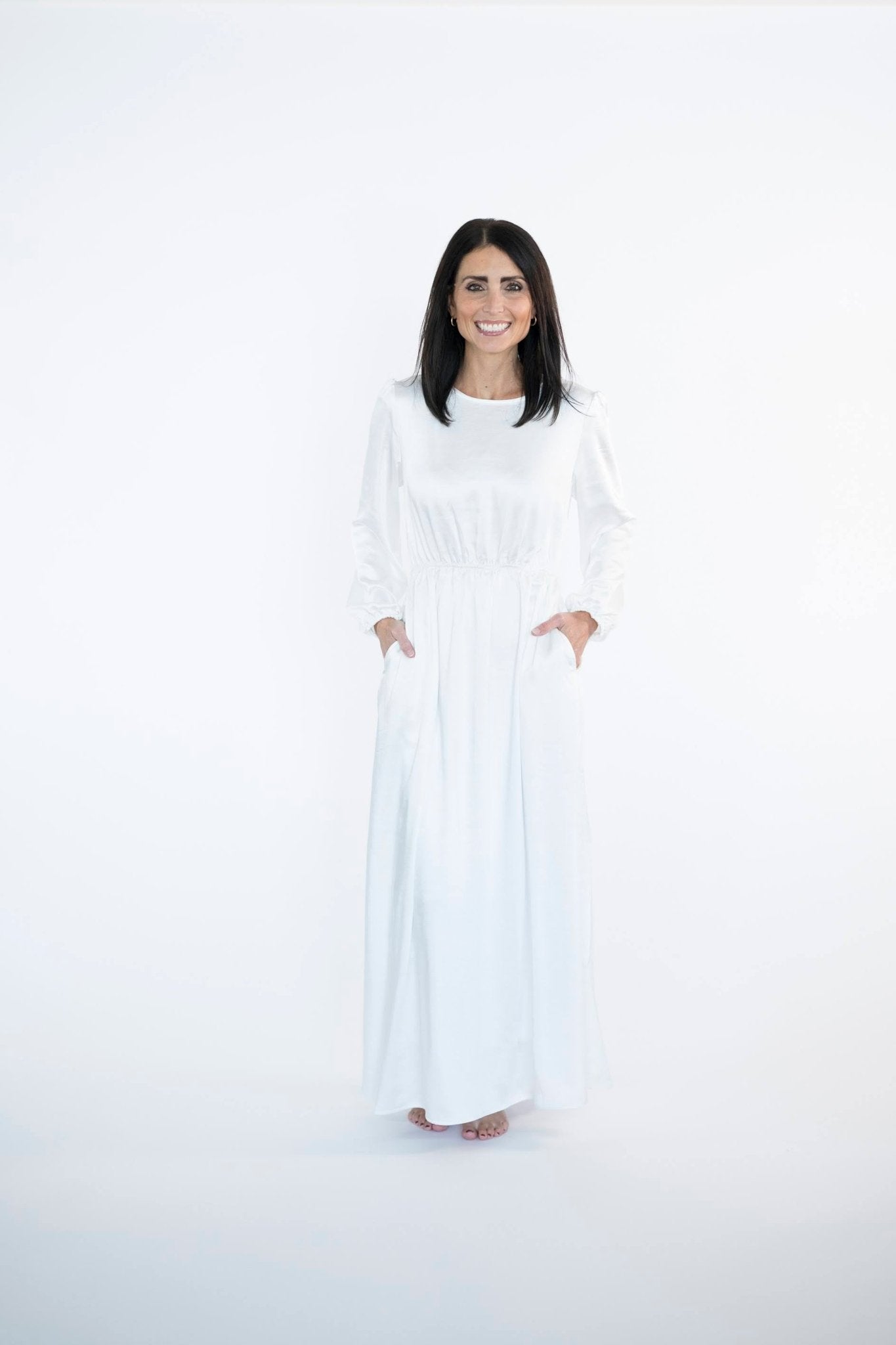 Satin Temple Dress — white satin LDS temple dress, view 2