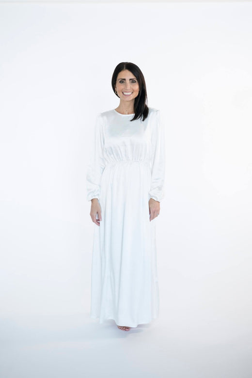 Satin Temple Dress — white satin LDS temple dress from Brooklyn Blush in Draper, Utah