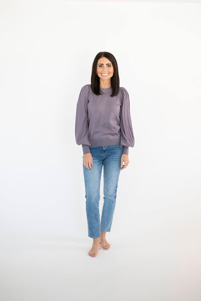Beckie Ribbed Sleeve Sweater in Crushed Grape