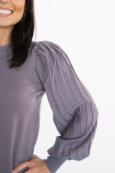 Beckie Ribbed Sleeve Sweater in Crushed Grape