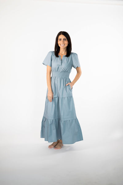 Francesca Smocked Waist Maxi in Dusty Blue