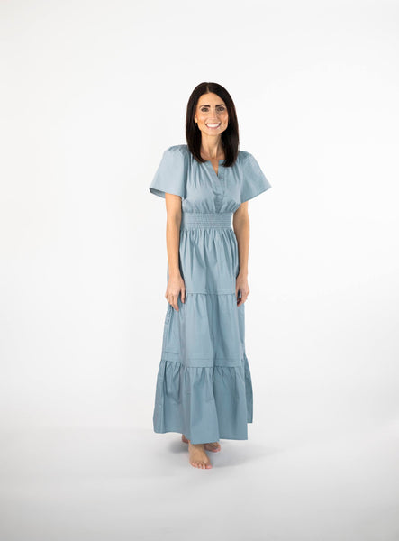 Francesca Smocked Waist Maxi in Dusty Blue