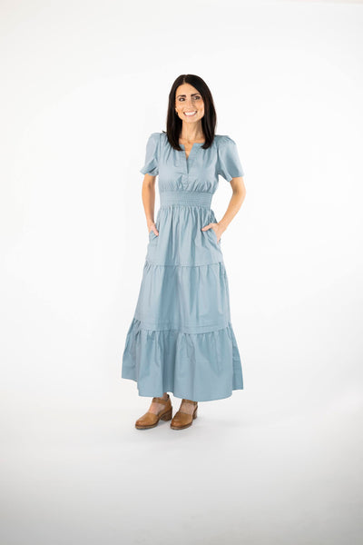 Francesca Smocked Waist Maxi in Dusty Blue