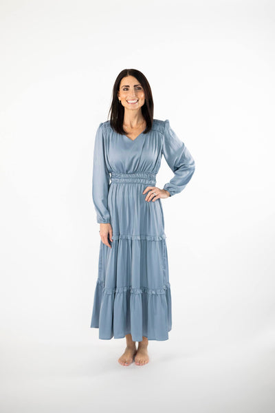 Angelica Satin Dress in Blue