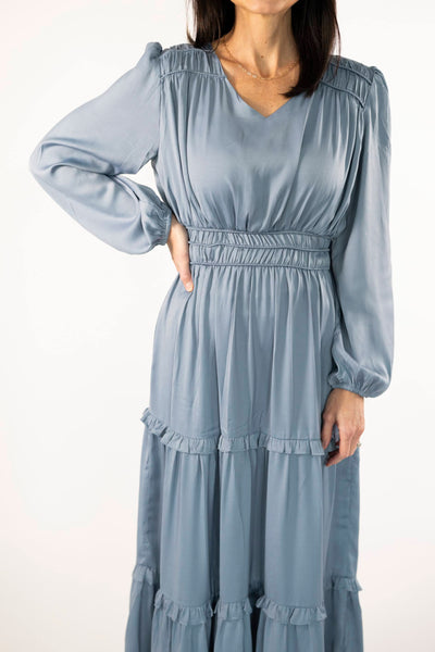Angelica Satin Dress in Blue