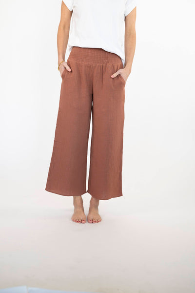 Neri Smocked Waist Pants in Chestnut