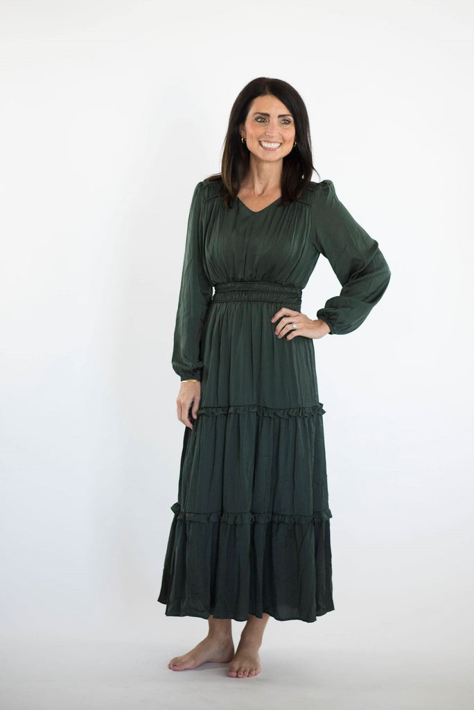 Angelica Satin Dress in Green