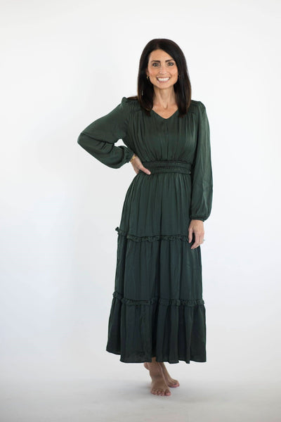 Angelica Satin Dress in Green