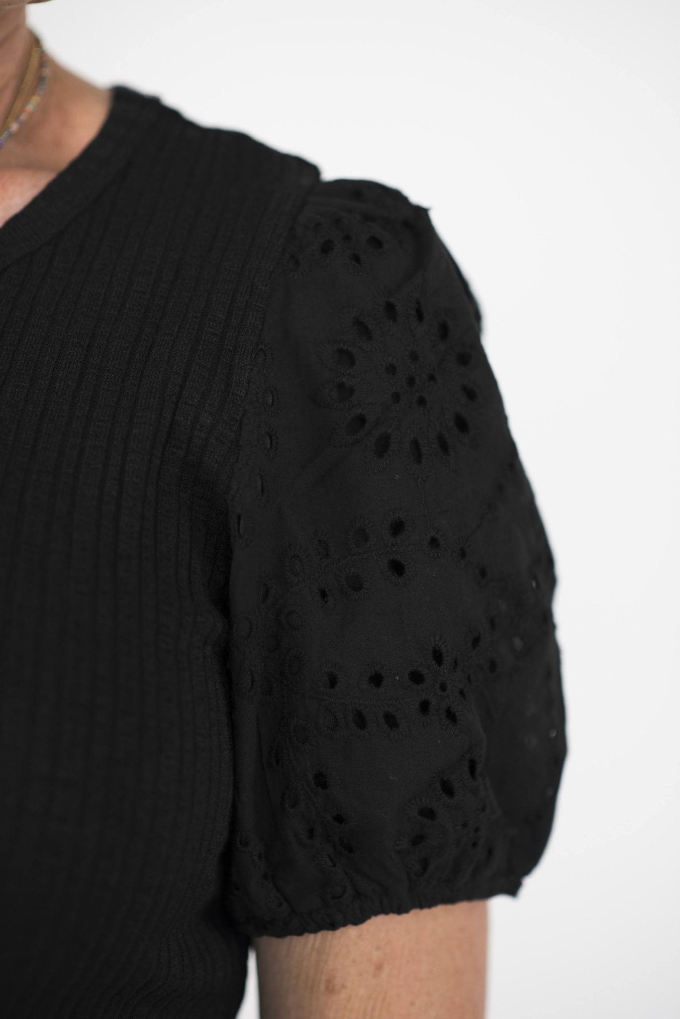 Bailey Eyelet Sleeve Top in Black