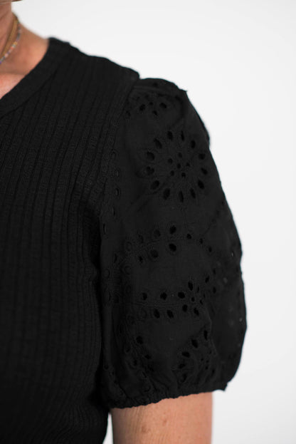 Bailey Eyelet Sleeve Top in Black