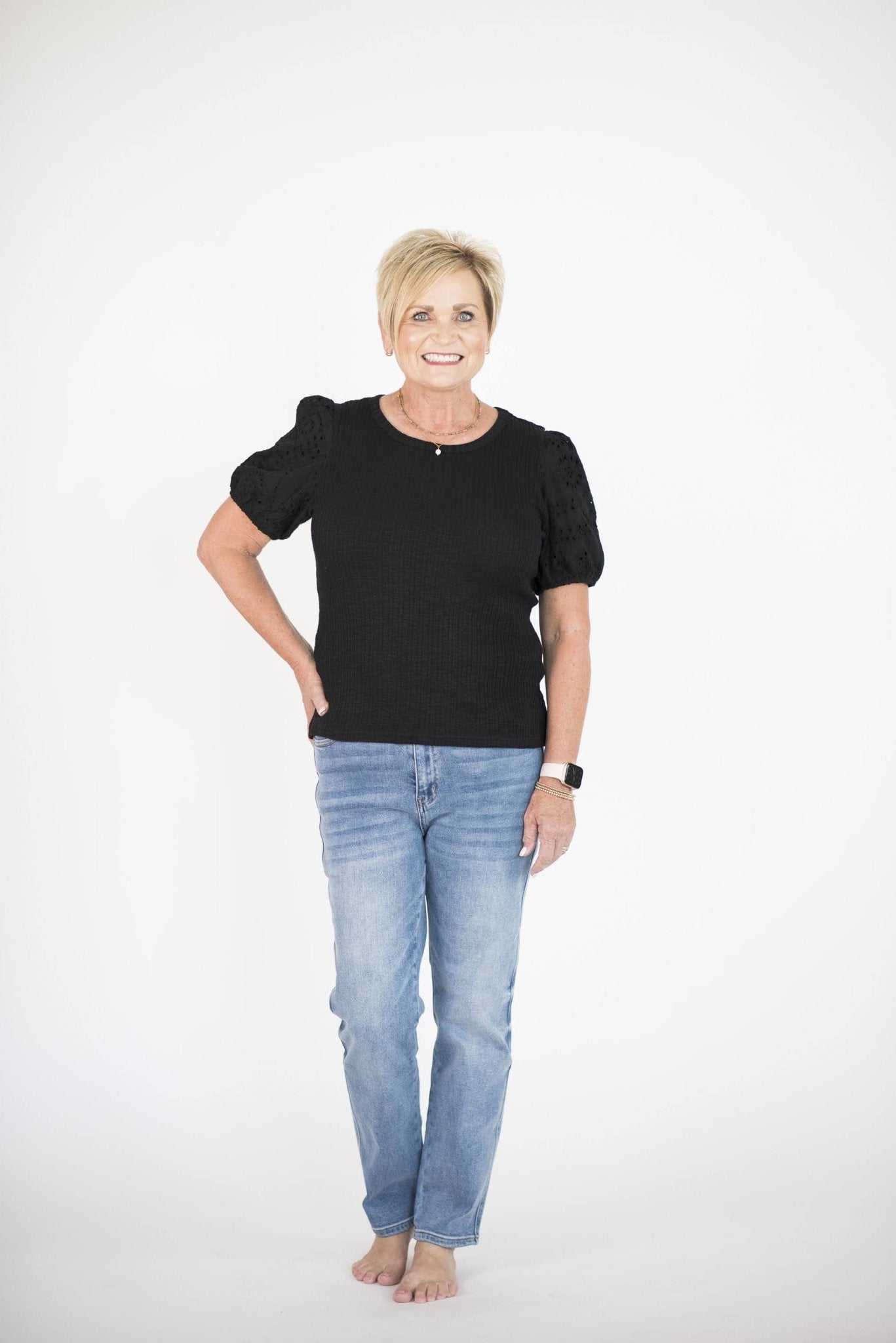 Bailey Eyelet Sleeve Top in Black