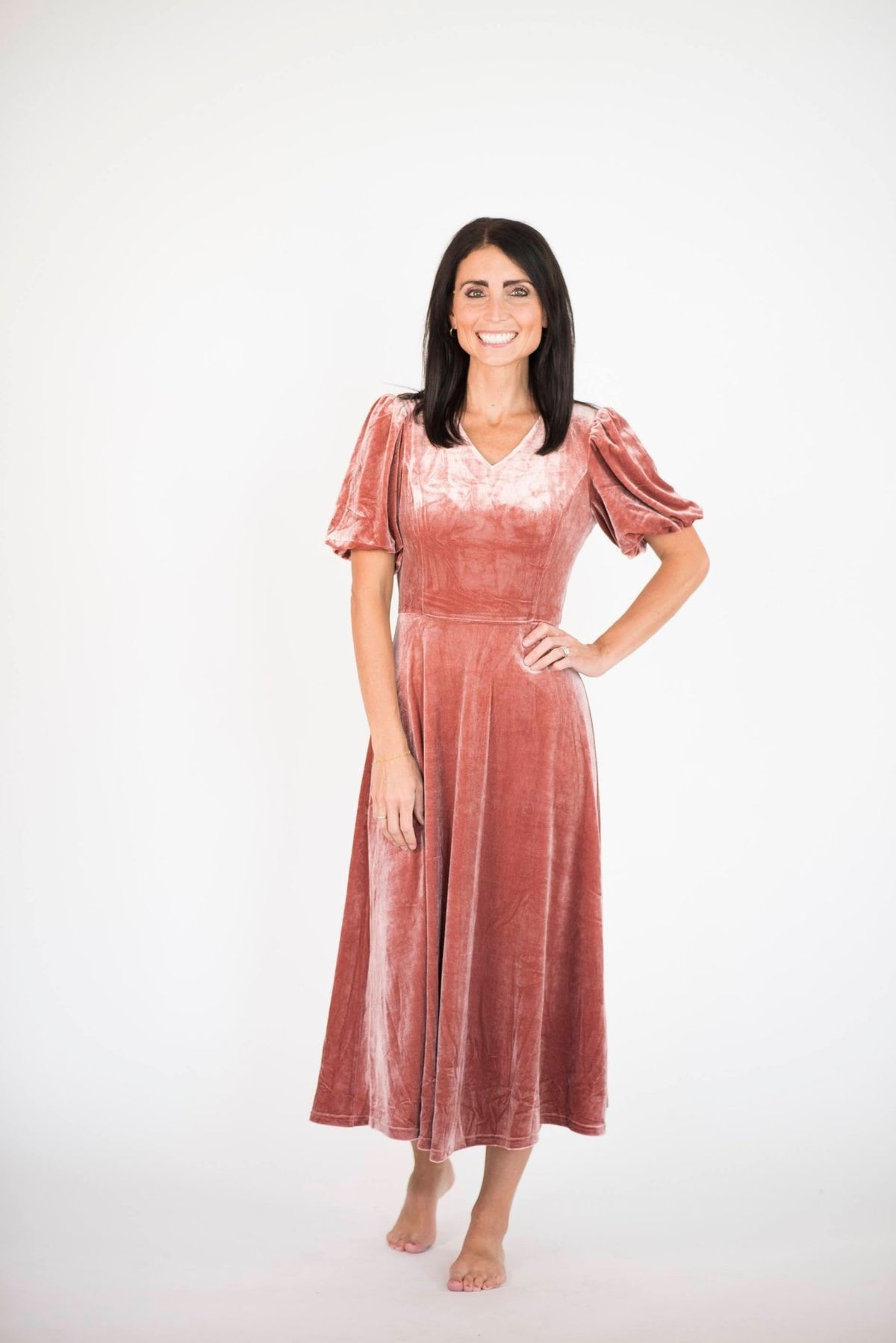 Brinklie Velvet Dress in Blush