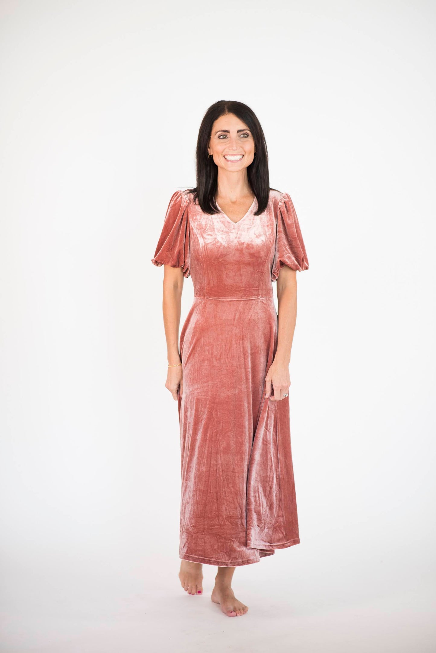 Brinklie Velvet Dress in Blush