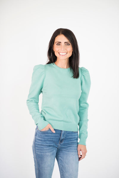 Averie Puff Sleeve Sweater in Green