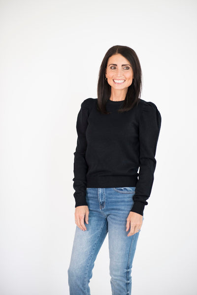 Averie Puff Sleeve Sweater in Black