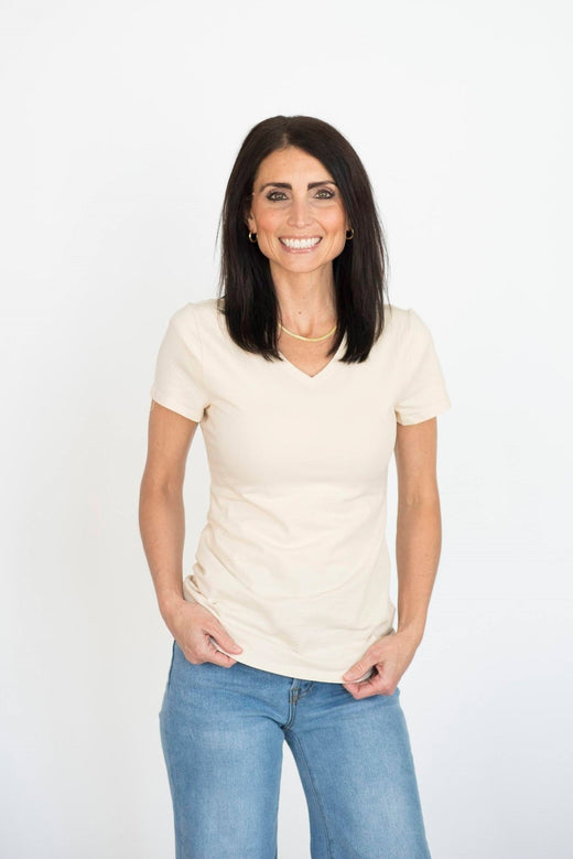 Terra V Neck Tee in Cream — Brooklyn Blush women's boutique, Draper Utah