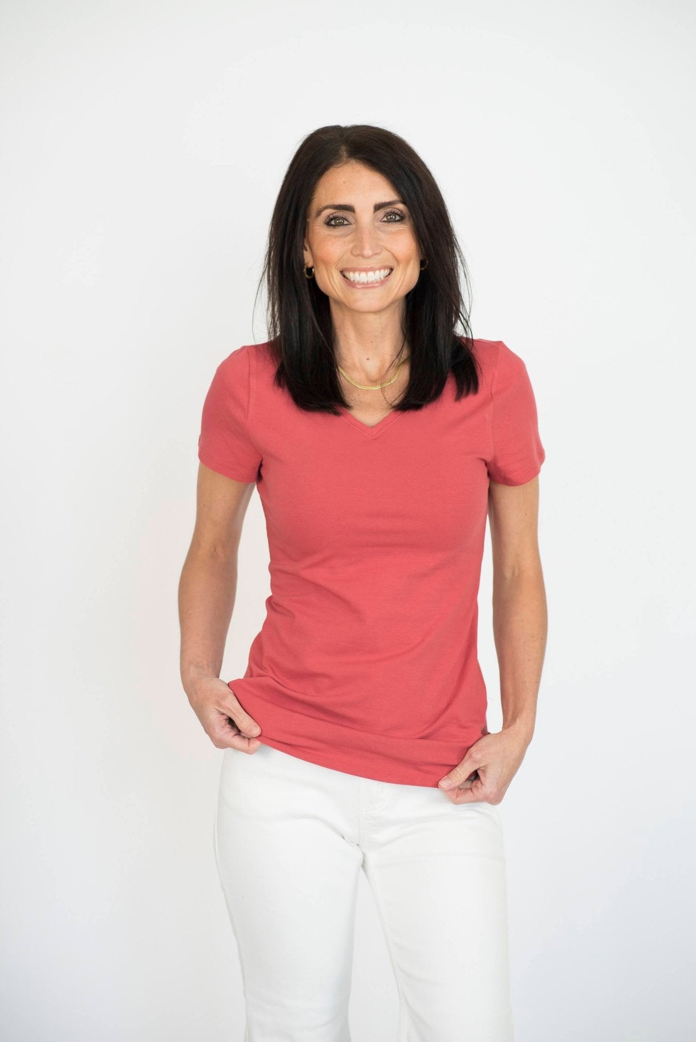 Terra V Neck Tee in Mineral Red — Brooklyn Blush women's boutique, Draper Utah
